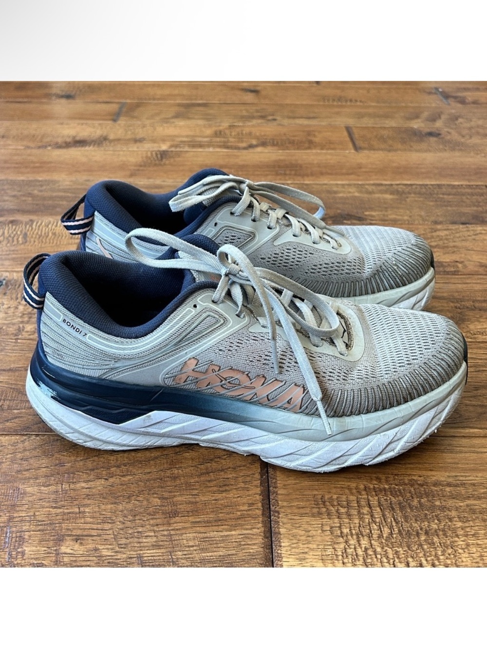 Hoka One One Women's Running Shoes in Light Gray, Navy, and Coral Accent - Picture 11 of 11